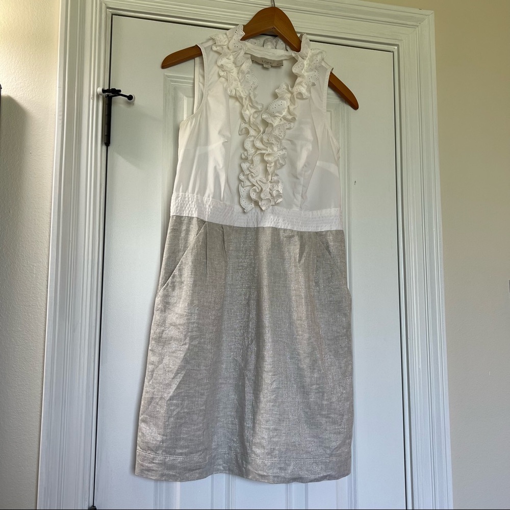 White/Tan Dress with Texture Size 4P from LOFT